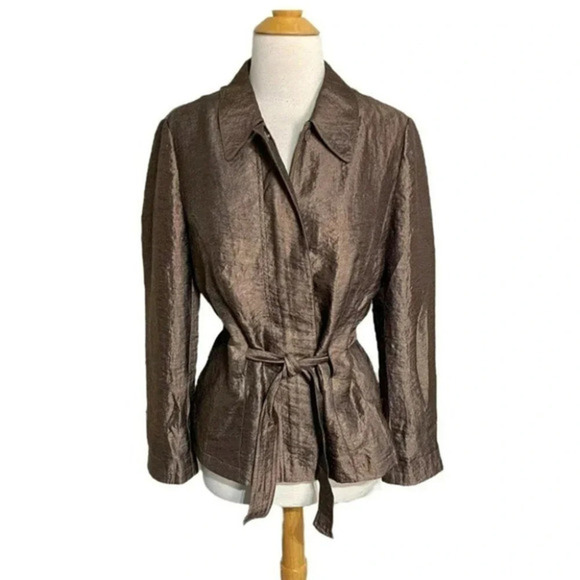 J.Jill coat metallic bronze brown belted jacket size‎ 6 - Picture 1 of 8